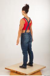 Whole body blue jeans red singlet of Rebecca